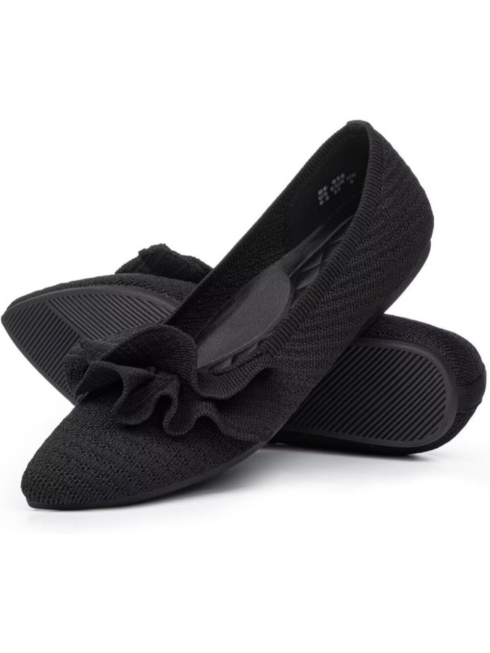 Women's Black Pointed Toe Slip On Ruffled Comfortable Casual Ballet Flat Shoes